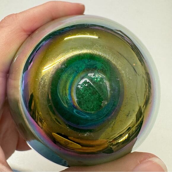 Vintage Green Purple Iridescent Bud Vase Small Home Decor 90s Damaged - Picture 5 of 8